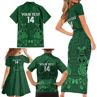 Custom Aotearoa Rugby Family Matching Short Sleeve Bodycon Dress and Hawaiian Shirt New Zealand Maori Kete Poutama Pattern LT14 - Polynesian Pride