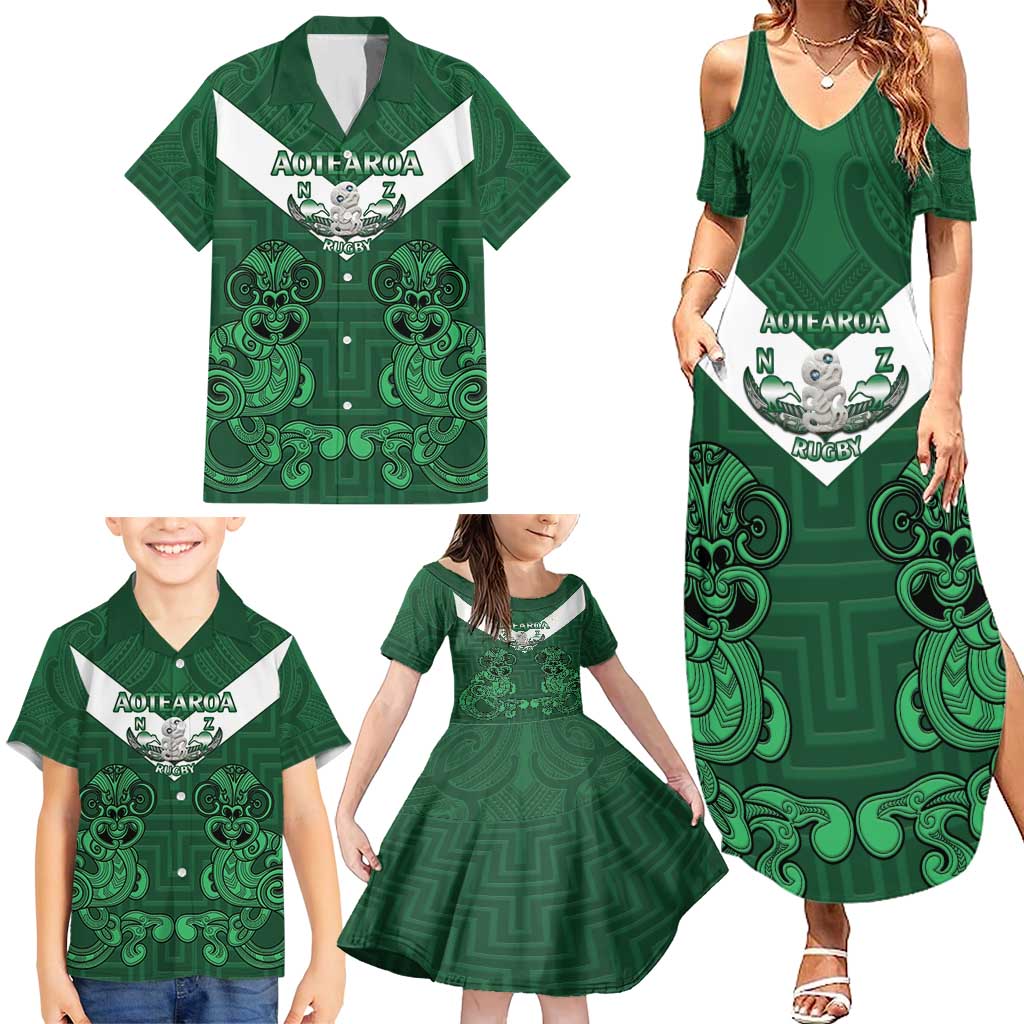 Custom Aotearoa Rugby Family Matching Summer Maxi Dress and Hawaiian Shirt New Zealand Maori Kete Poutama Pattern LT14 - Polynesian Pride