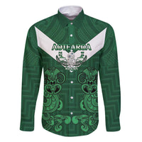 Custom Aotearoa Rugby Family Matching Summer Maxi Dress and Hawaiian Shirt New Zealand Maori Kete Poutama Pattern LT14 Dad's Shirt - Long Sleeve Green - Polynesian Pride