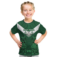 Custom Aotearoa Rugby Kid T Shirt New Zealand Maori Kete Poutama Pattern LT14 Green - Polynesian Pride