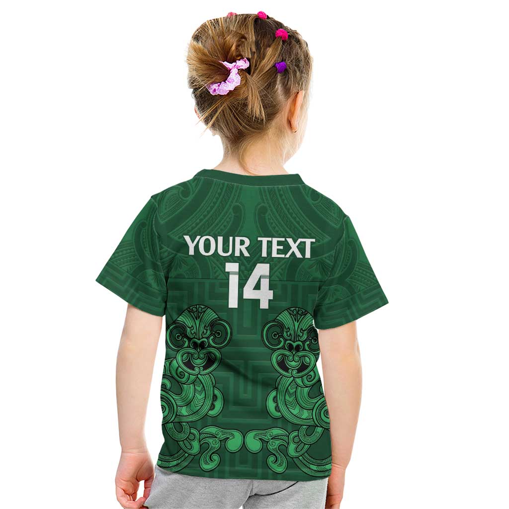 Custom Aotearoa Rugby Kid T Shirt New Zealand Maori Kete Poutama Pattern LT14 - Polynesian Pride