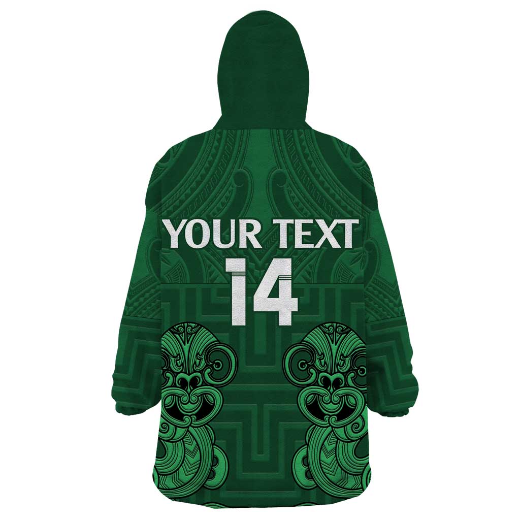 Custom Aotearoa Rugby Wearable Blanket Hoodie New Zealand Maori Kete Poutama Pattern