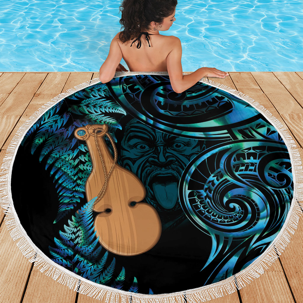 Kotiate New Zealand Beach Blanket Maori Weapon Paua Shell Haka Fern