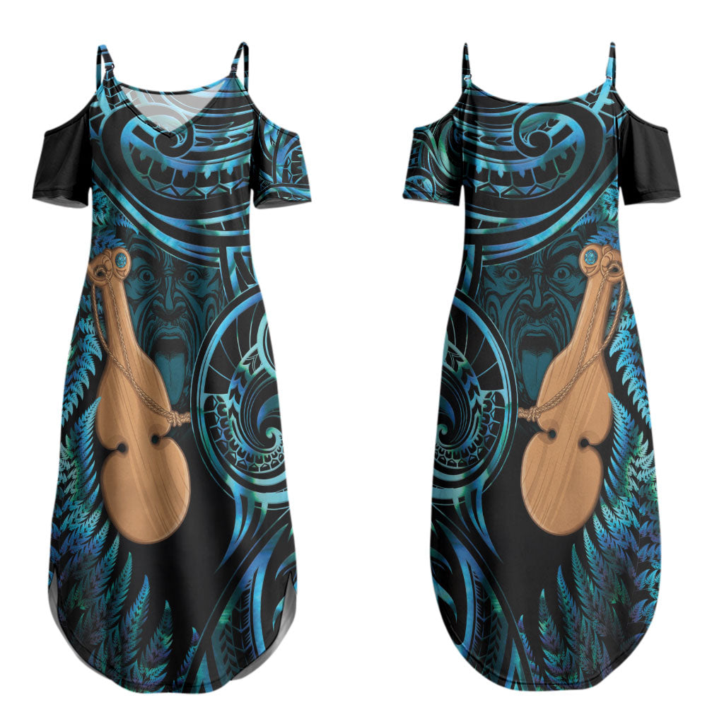 Kotiate New Zealand Couples Matching Summer Maxi Dress and Long Sleeve Button Shirt Maori Weapon Paua Shell Haka Fern LT14 - Polynesian Pride