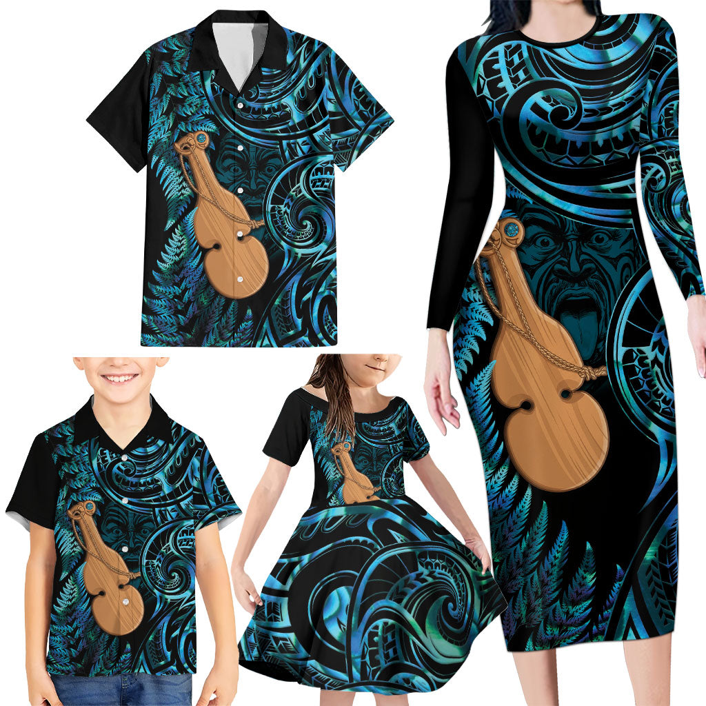 Kotiate New Zealand Family Matching Long Sleeve Bodycon Dress and Hawaiian Shirt Maori Weapon Paua Shell Haka Fern LT14 - Polynesian Pride