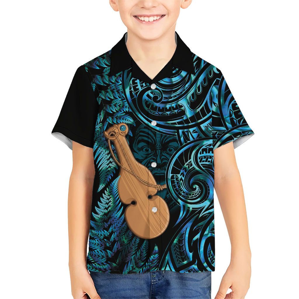 Kotiate New Zealand Family Matching Long Sleeve Bodycon Dress and Hawaiian Shirt Maori Weapon Paua Shell Haka Fern LT14 Son's Shirt Turquoise - Polynesian Pride