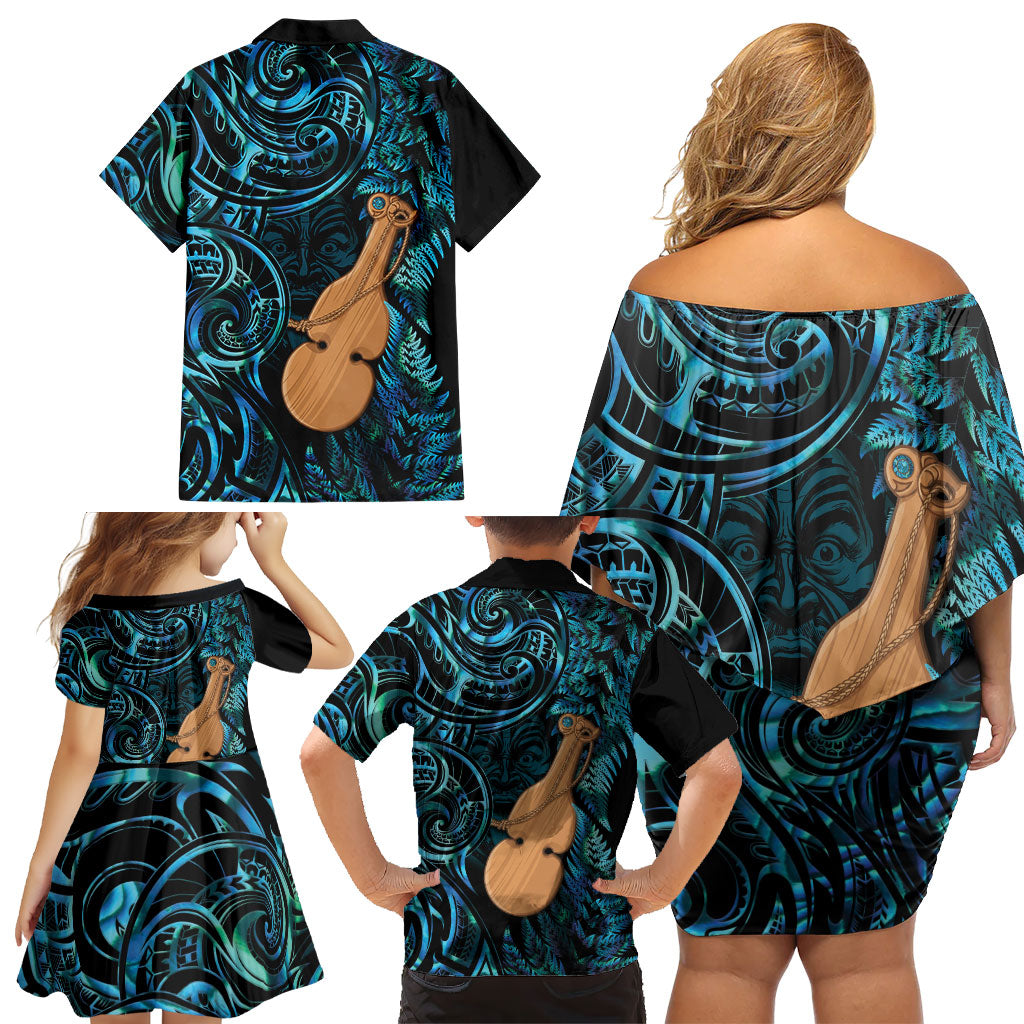 Kotiate New Zealand Family Matching Off Shoulder Short Dress and Hawaiian Shirt Maori Weapon Paua Shell Haka Fern LT14 - Polynesian Pride