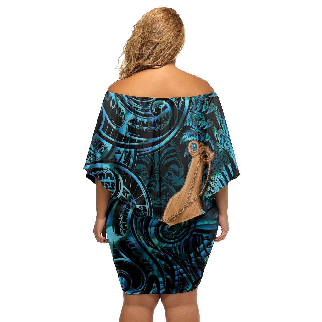 Kotiate New Zealand Family Matching Off Shoulder Short Dress and Hawaiian Shirt Maori Weapon Paua Shell Haka Fern LT14 - Polynesian Pride