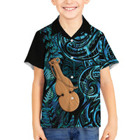 Kotiate New Zealand Family Matching Off Shoulder Short Dress and Hawaiian Shirt Maori Weapon Paua Shell Haka Fern LT14 Son's Shirt Turquoise - Polynesian Pride