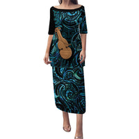Kotiate New Zealand Family Matching Puletasi and Hawaiian Shirt Maori Weapon Paua Shell Haka Fern LT14 Mom's Dress Turquoise - Polynesian Pride