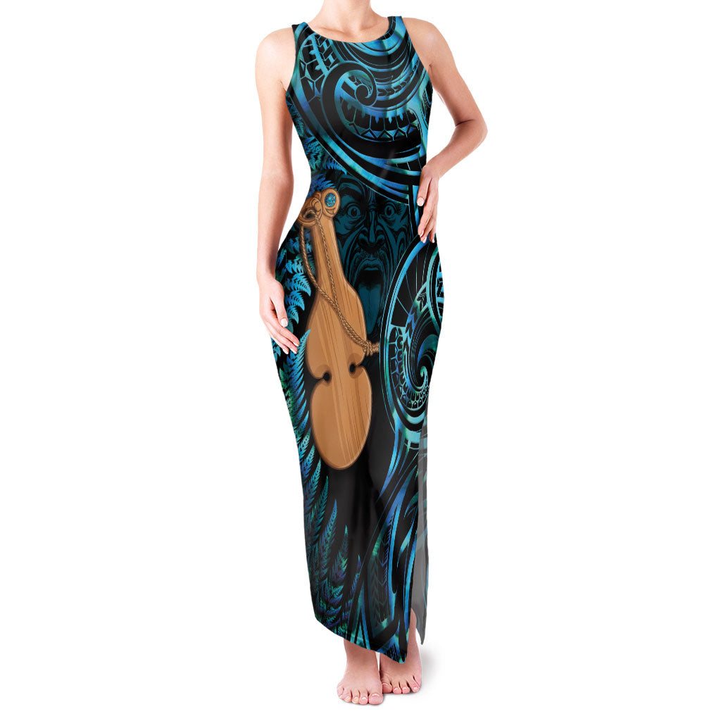 Kotiate New Zealand Family Matching Tank Maxi Dress and Hawaiian Shirt Maori Weapon Paua Shell Haka Fern LT14 Mom's Dress Turquoise - Polynesian Pride