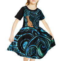Kotiate New Zealand Kid Short Sleeve Dress Maori Weapon Paua Shell Haka Fern
