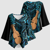 Kotiate New Zealand Kimono Sleeve Blouse Maori Weapon Paua Shell Haka Fern