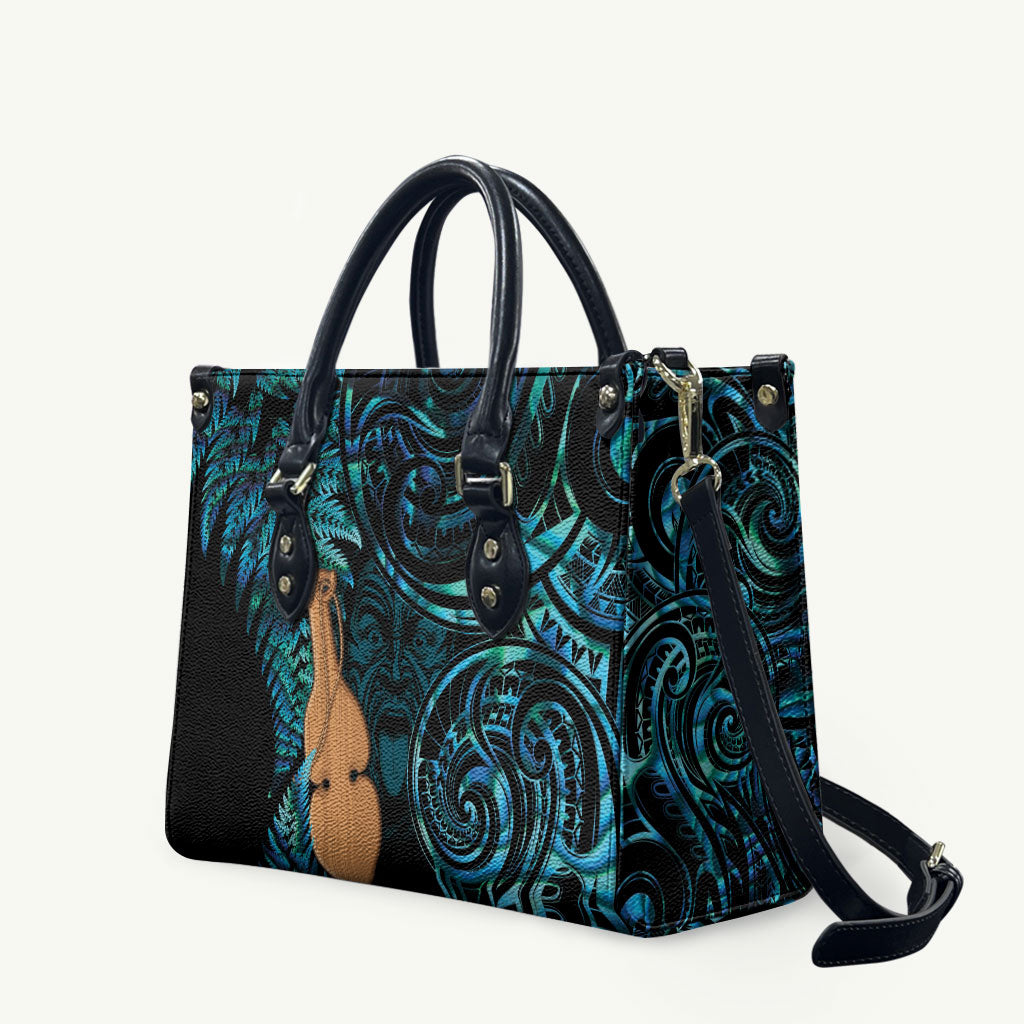 Kotiate New Zealand Leather Bag Maori Weapon Paua Shell Haka Fern LT14 Turquoise - Polynesian Pride