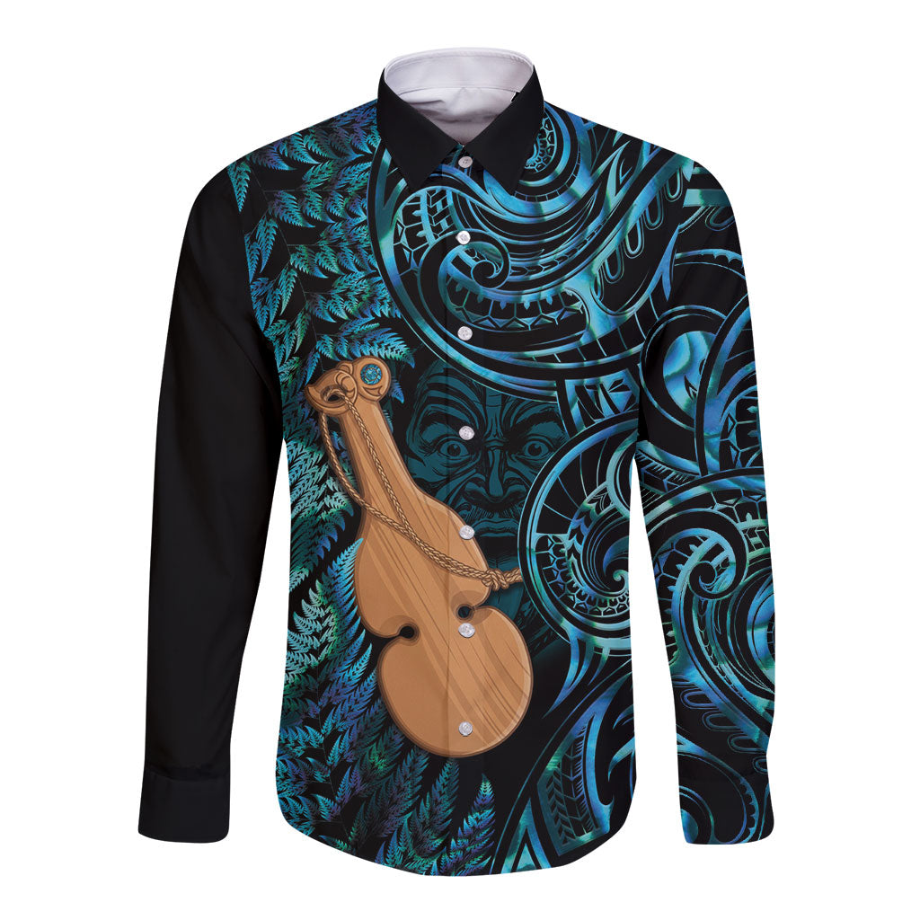 Kotiate New Zealand Long Sleeve Button Shirt Maori Weapon Paua Shell Haka Fern LT14 Unisex Turquoise - Polynesian Pride