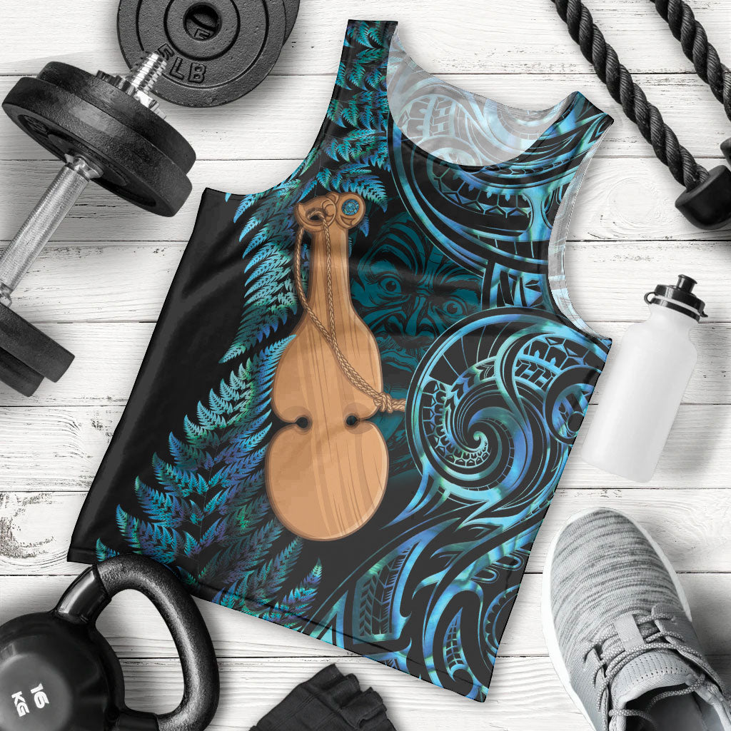 Kotiate New Zealand Men Tank Top Maori Weapon Paua Shell Haka Fern