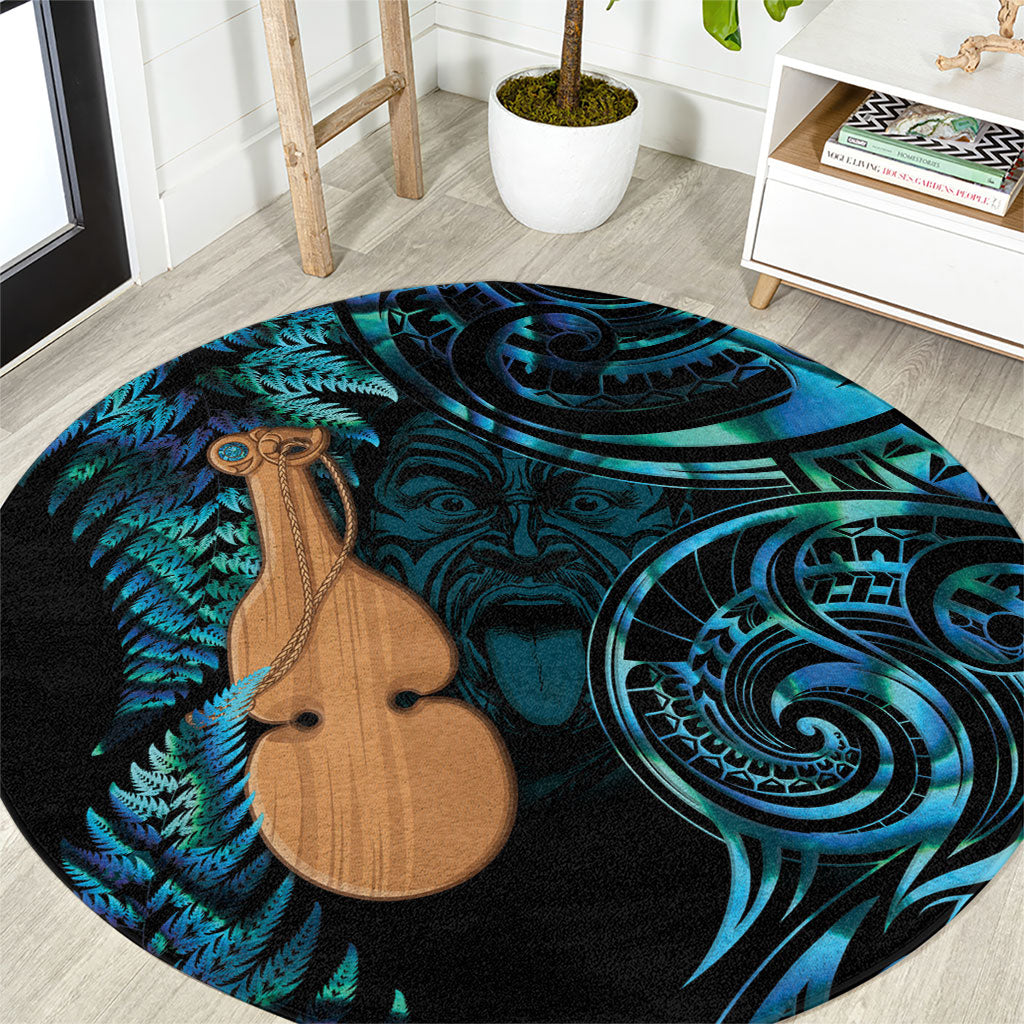 Kotiate New Zealand Round Carpet Maori Weapon Paua Shell Haka Fern LT14 Turquoise - Polynesian Pride