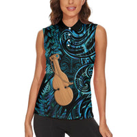 Kotiate New Zealand Women Sleeveless Polo Shirt Maori Weapon Paua Shell Haka Fern