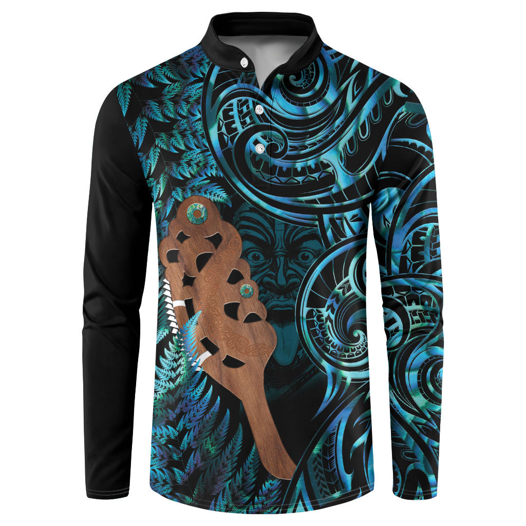 Maripi New Zealand Button Sweatshirt Maori Weapon Paua Shell Haka Fern LT14 Turquoise - Polynesian Pride