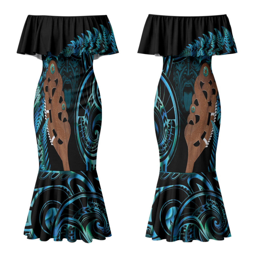Maripi New Zealand Couples Matching Mermaid Dress and Long Sleeve Button Shirt Maori Weapon Paua Shell Haka Fern LT14 - Polynesian Pride