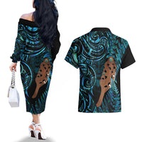 Maripi New Zealand Couples Matching Off The Shoulder Long Sleeve Dress and Hawaiian Shirt Maori Weapon Paua Shell Haka Fern LT14 - Polynesian Pride