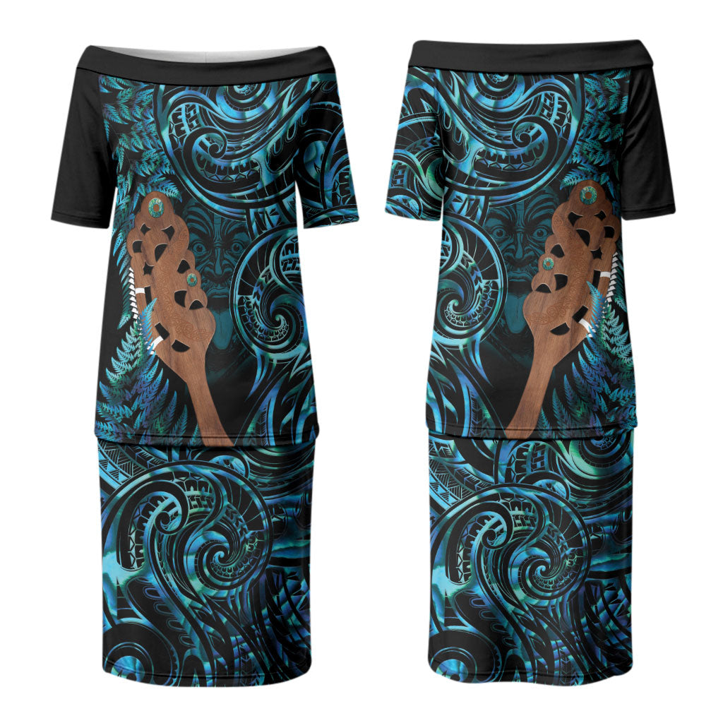 Maripi New Zealand Couples Matching Puletasi and Long Sleeve Button Shirt Maori Weapon Paua Shell Haka Fern LT14 - Polynesian Pride