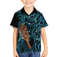 Maripi New Zealand Family Matching Off Shoulder Maxi Dress and Hawaiian Shirt Maori Weapon Paua Shell Haka Fern LT14 Son's Shirt Turquoise - Polynesian Pride