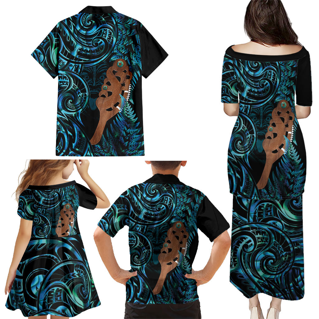 Maripi New Zealand Family Matching Puletasi and Hawaiian Shirt Maori Weapon Paua Shell Haka Fern LT14 - Polynesian Pride