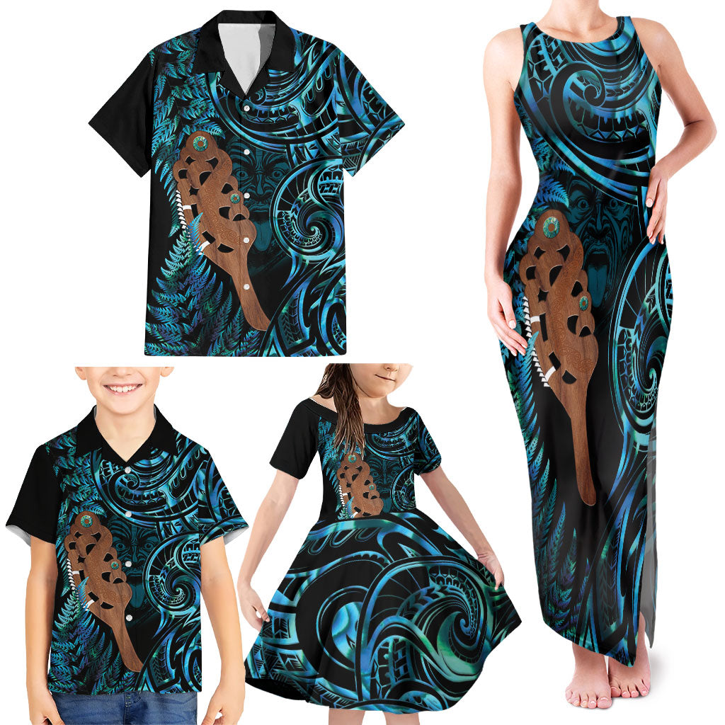 Maripi New Zealand Family Matching Tank Maxi Dress and Hawaiian Shirt Maori Weapon Paua Shell Haka Fern LT14 - Polynesian Pride