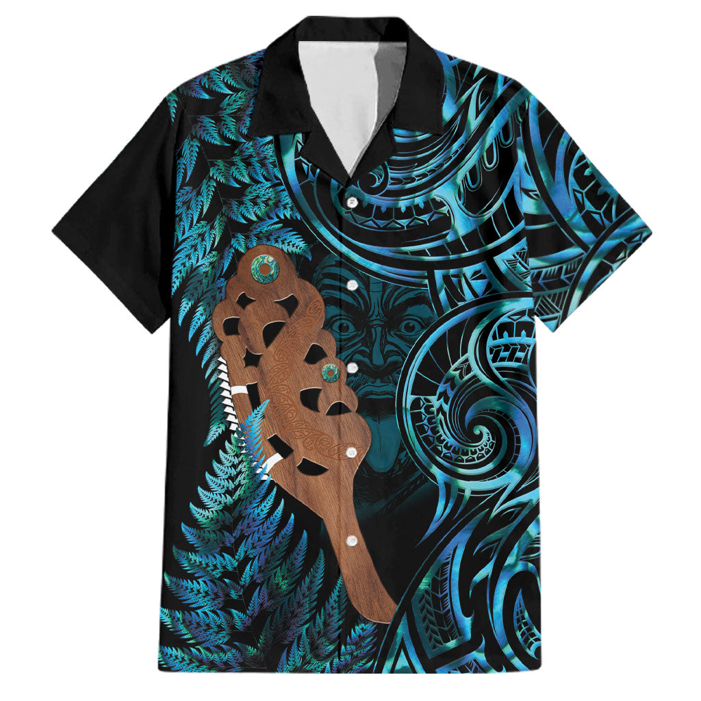 Maripi New Zealand Family Matching Tank Maxi Dress and Hawaiian Shirt Maori Weapon Paua Shell Haka Fern LT14 Dad's Shirt - Short Sleeve Turquoise - Polynesian Pride
