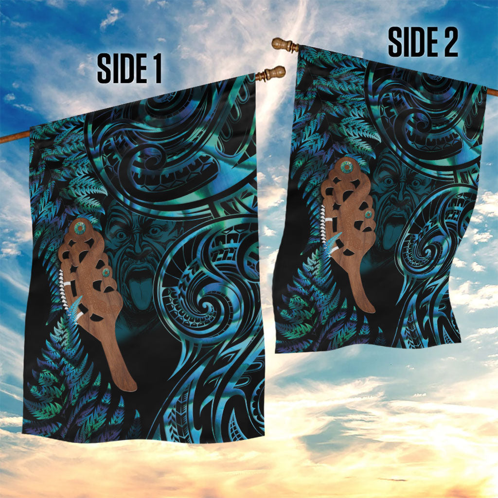 Maripi New Zealand Garden Flag Maori Weapon Paua Shell Haka Fern