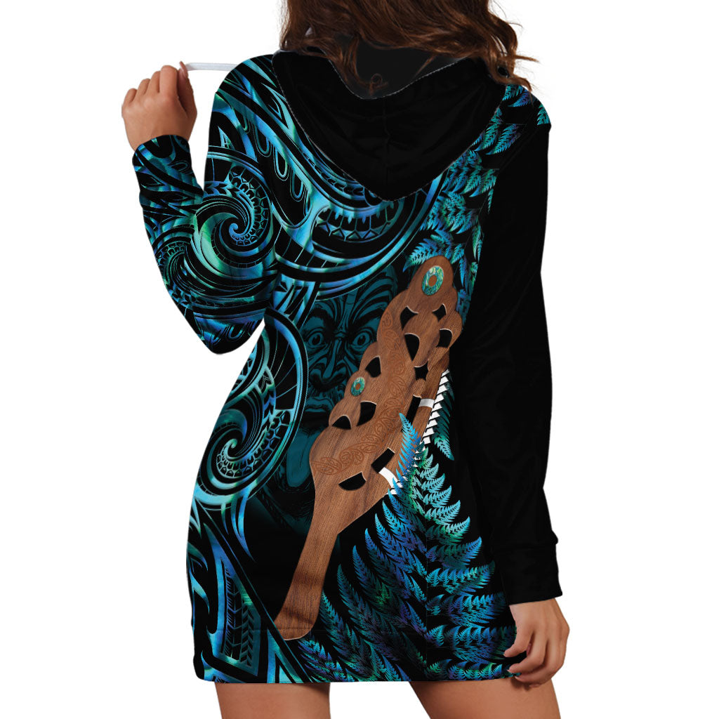 Maripi New Zealand Hoodie Dress Maori Weapon Paua Shell Haka Fern