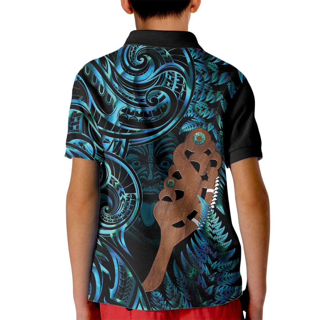 Maripi New Zealand Kid Polo Shirt Maori Weapon Paua Shell Haka Fern