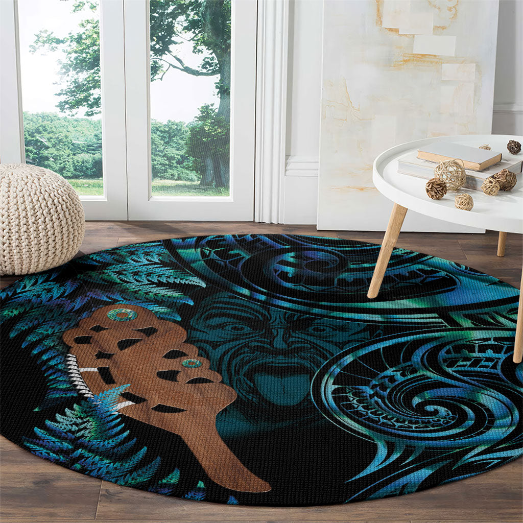 Maripi New Zealand Round Carpet Maori Weapon Paua Shell Haka Fern