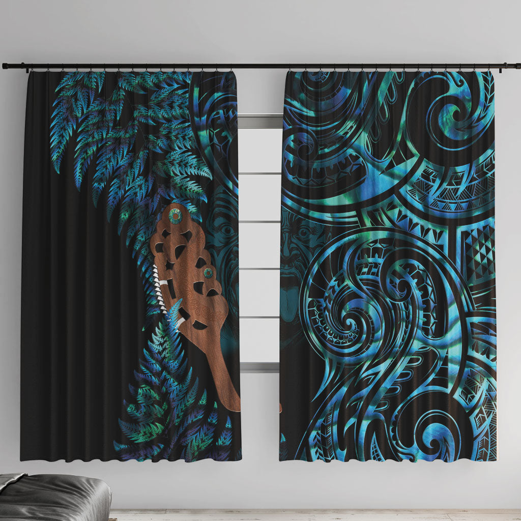 Maripi New Zealand Window Curtain Maori Weapon Paua Shell Haka Fern LT14 With Hooks Turquoise - Polynesian Pride