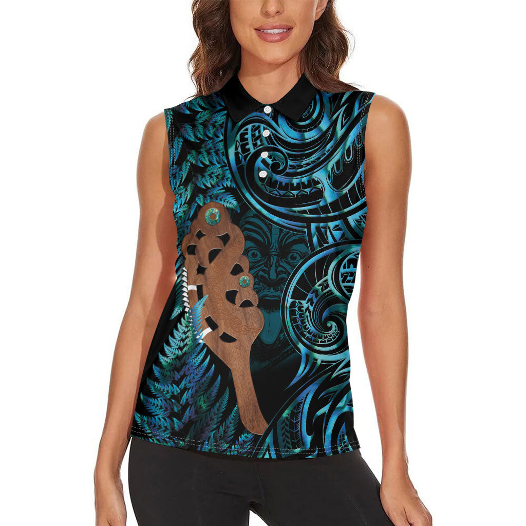 Maripi New Zealand Women Sleeveless Polo Shirt Maori Weapon Paua Shell Haka Fern