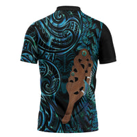 Maripi New Zealand Zipper Polo Shirt Maori Weapon Paua Shell Haka Fern
