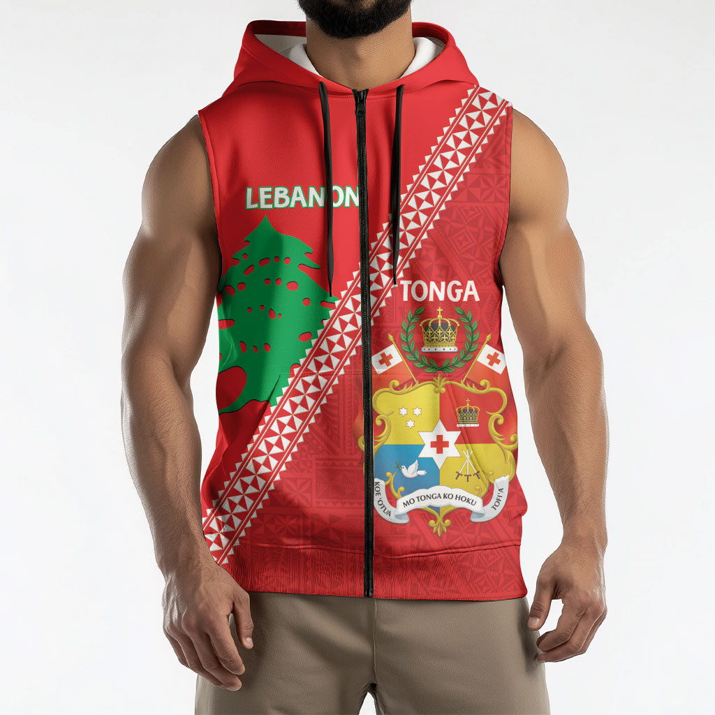 Tonga And Lebanon Sleeveless Zip Hoodie 2026 Together Half Style