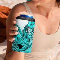 Hawaii 4 in 1 Can Cooler Tumbler Polynesian Shark Tattoo With Plumeria Turquoise Gradient LT14 - Polynesian Pride