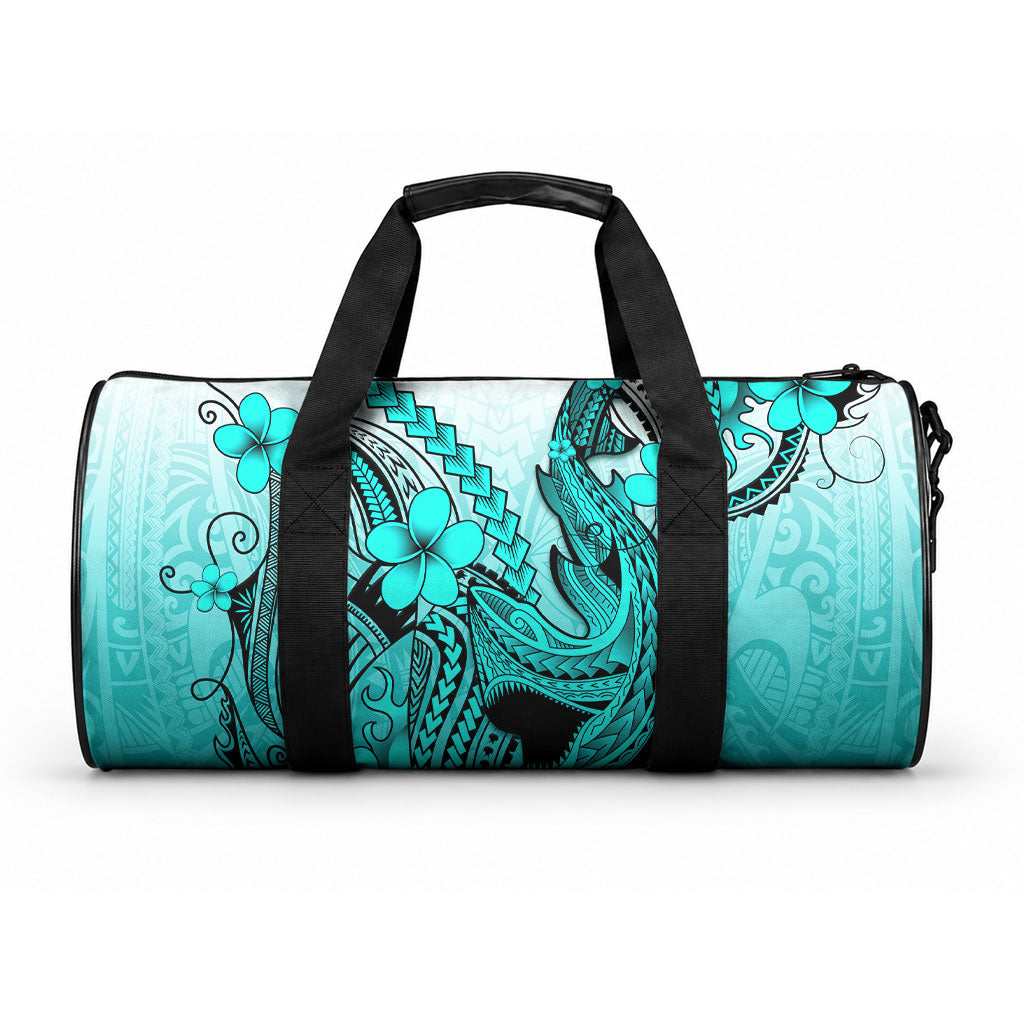 Hawaii Duffle Bag Polynesian Shark Tattoo With Plumeria Turquoise Gradient