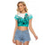 Hawaii Raglan Cropped T Shirt Polynesian Shark Tattoo With Plumeria Turquoise Gradient LT14 Female Turquoise - Polynesian Pride