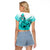 Hawaii Raglan Cropped T Shirt Polynesian Shark Tattoo With Plumeria Turquoise Gradient LT14 - Polynesian Pride