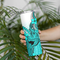 Hawaii Skinny Tumbler Polynesian Shark Tattoo With Plumeria Turquoise Gradient