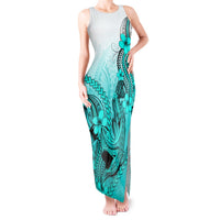 Hawaii Tank Maxi Dress Polynesian Shark Tattoo With Plumeria Turquoise Gradient LT14 Women Turquoise - Polynesian Pride