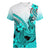 Hawaii Women V Neck T Shirt Polynesian Shark Tattoo With Plumeria Turquoise Gradient LT14 Female Turquoise - Polynesian Pride