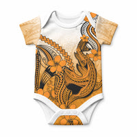 Hawaii Baby Onesie Polynesian Shark Tattoo With Plumeria Orange Gradient