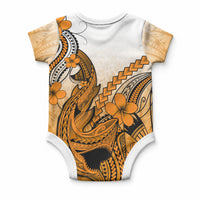 Hawaii Baby Onesie Polynesian Shark Tattoo With Plumeria Orange Gradient