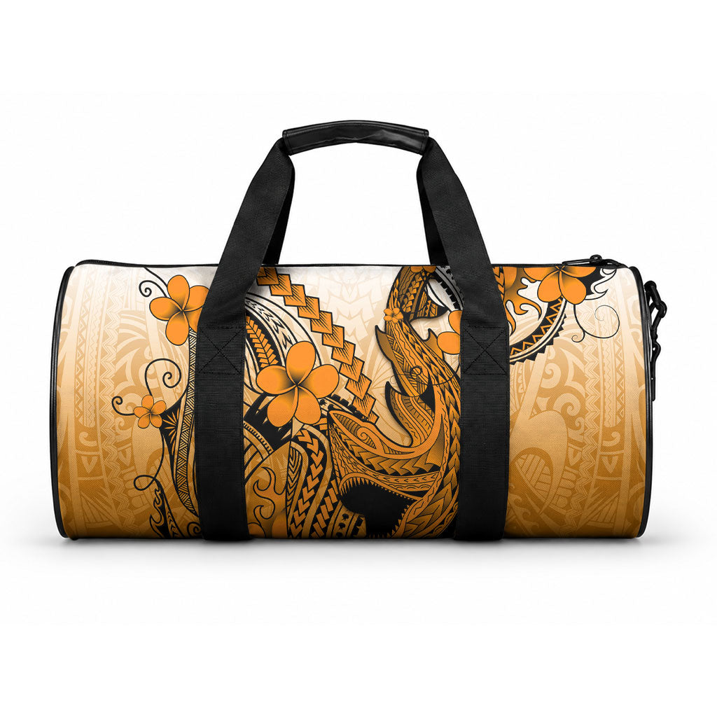 Hawaii Duffle Bag Polynesian Shark Tattoo With Plumeria Orange Gradient