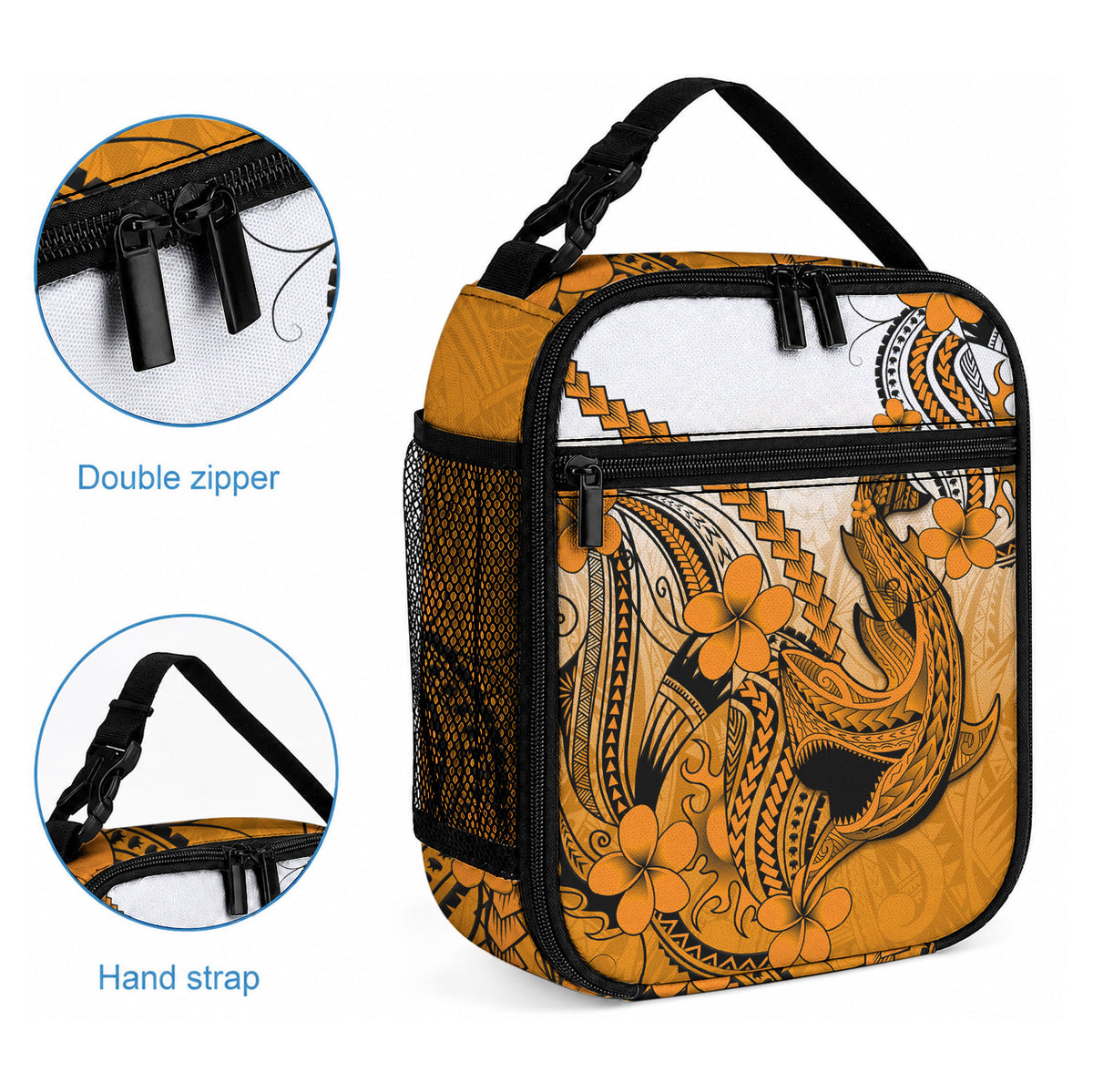Hawaii Lunch Bag Polynesian Shark Tattoo With Plumeria Orange Gradient LT14 - Polynesian Pride
