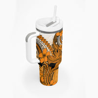 Hawaii Tumbler With Handle Polynesian Shark Tattoo With Plumeria Orange Gradient